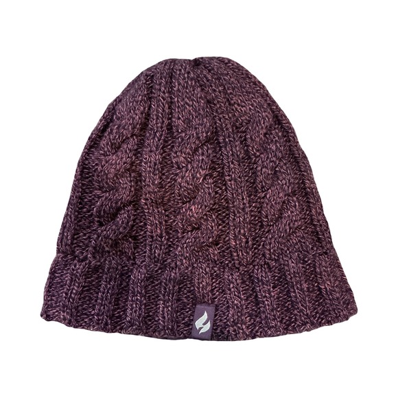 Heat Holders Womens Purple Cable Knit Beanie Thermal HeatWeaver Lined Winter Hat - Picture 2 of 6